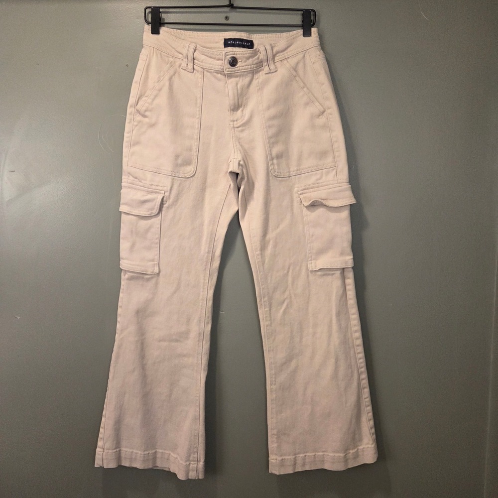Aeropostale Women's Cargo Flare Jeans Size‎ 4 Short Beige Light Tan Utility
